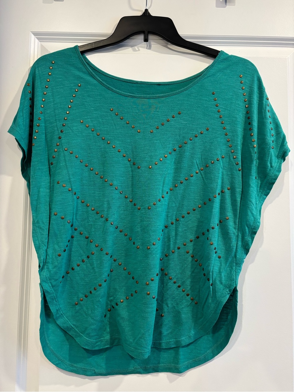 Teal Studded Short Sleeve Dolman Top